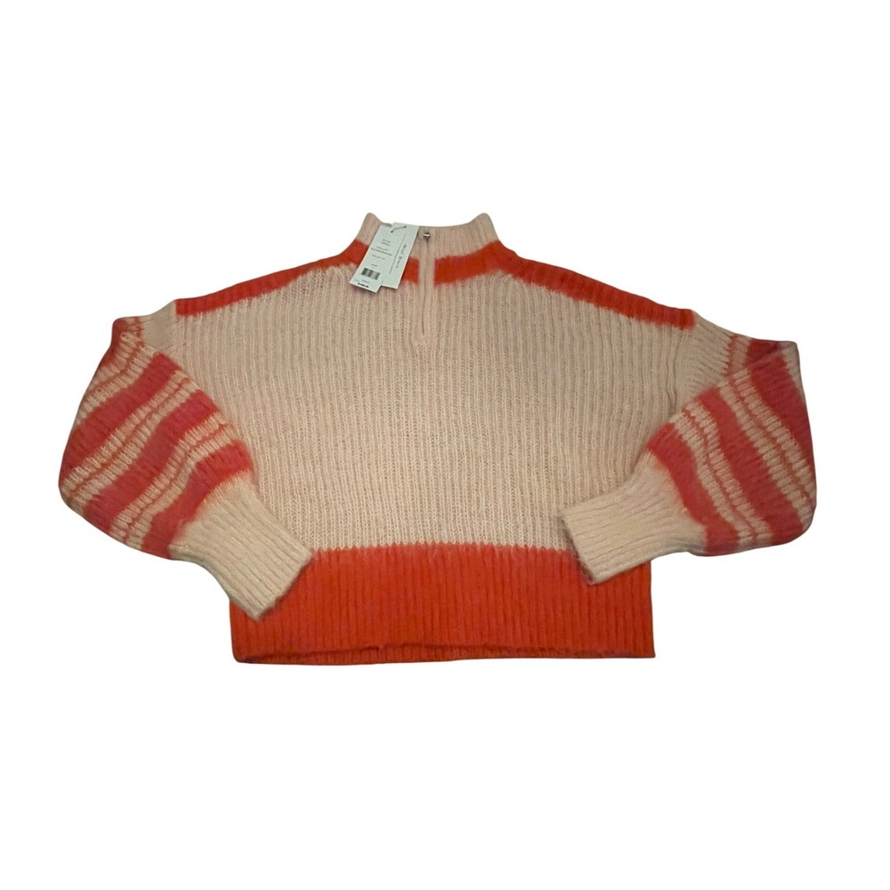French Connection Nika Half Zip Wool Blend Sweater Pink Orange Size M  NEW